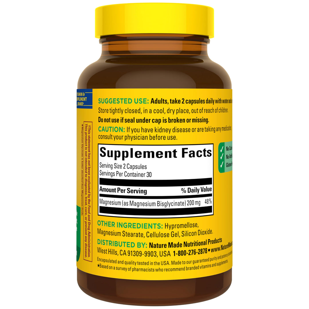 Nature Made Magnesium Glycinate Capsules, 200 mg, 60 Count