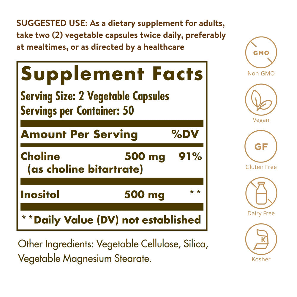 Solgar Choline Inositol 500 mg, 100 Count