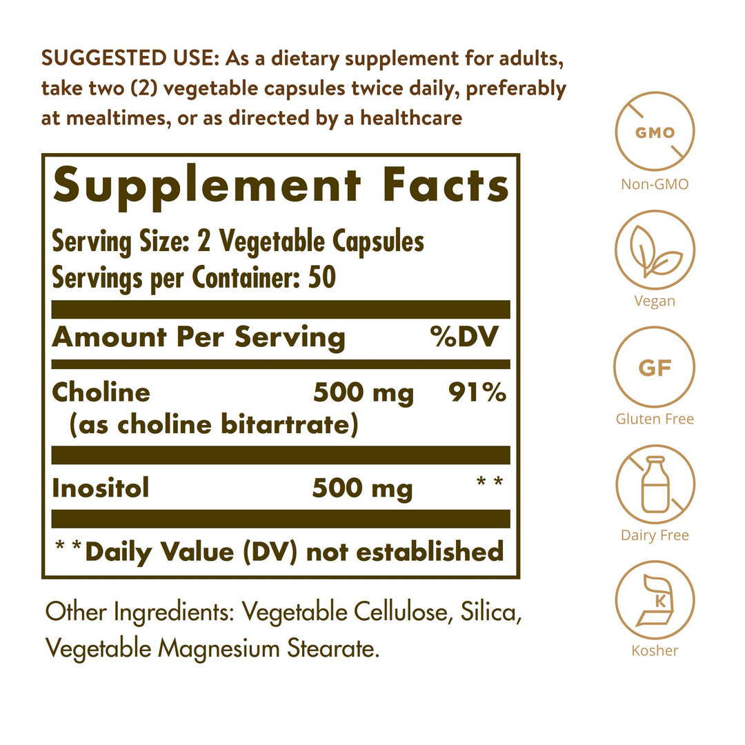 Solgar Choline Inositol 500 mg, 100 Count