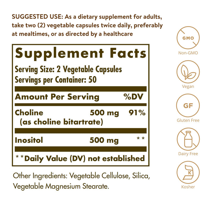 Solgar Choline Inositol 500 mg, 100 Count