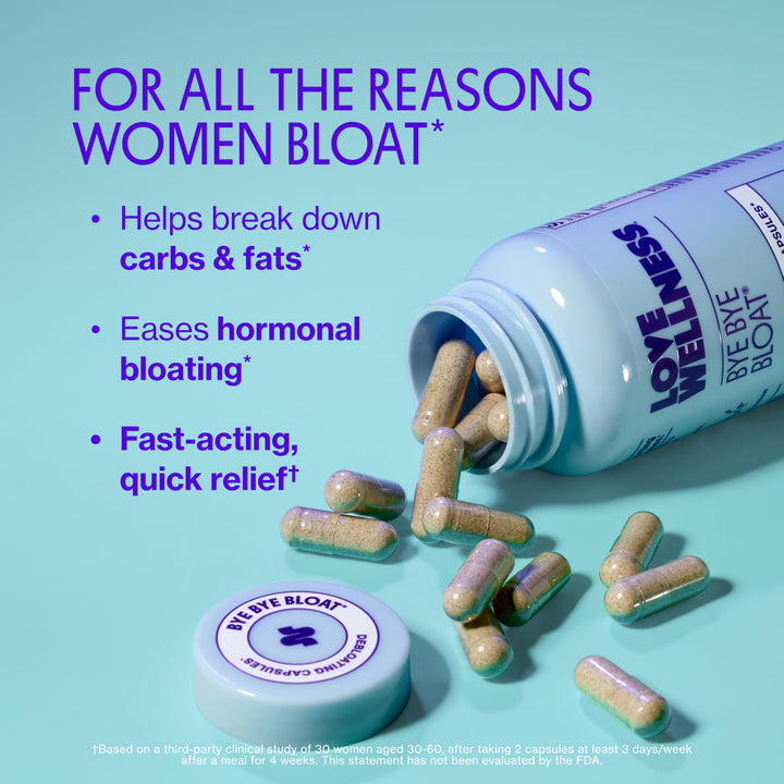 Love Wellness Bye Bye Bloat Digestive Enzymes Supplement, 60 Count