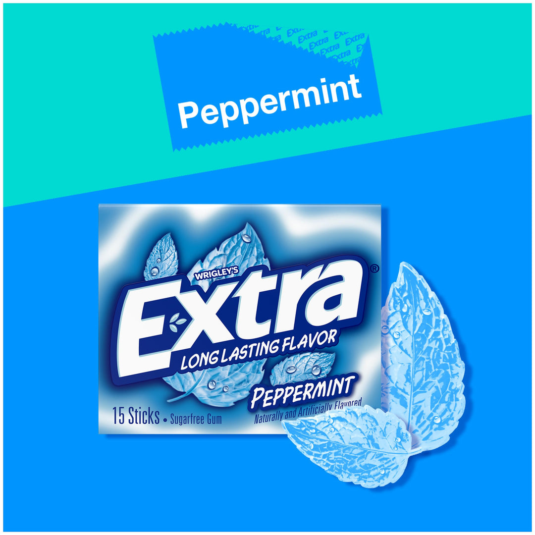 WRIGLEY'S EXTRA Sugarfree Gum, Peppermint, 15 Count, Pack of 10