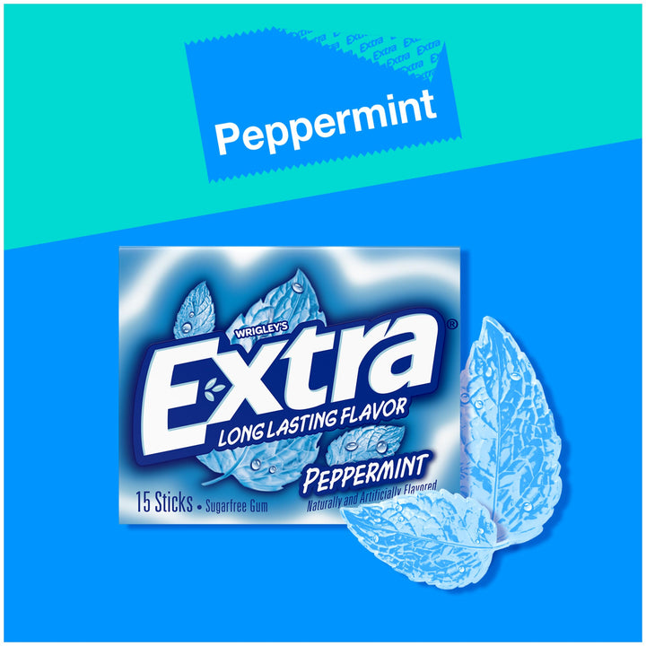 WRIGLEY'S EXTRA Sugarfree Gum, Peppermint, 15 Count, Pack of 10