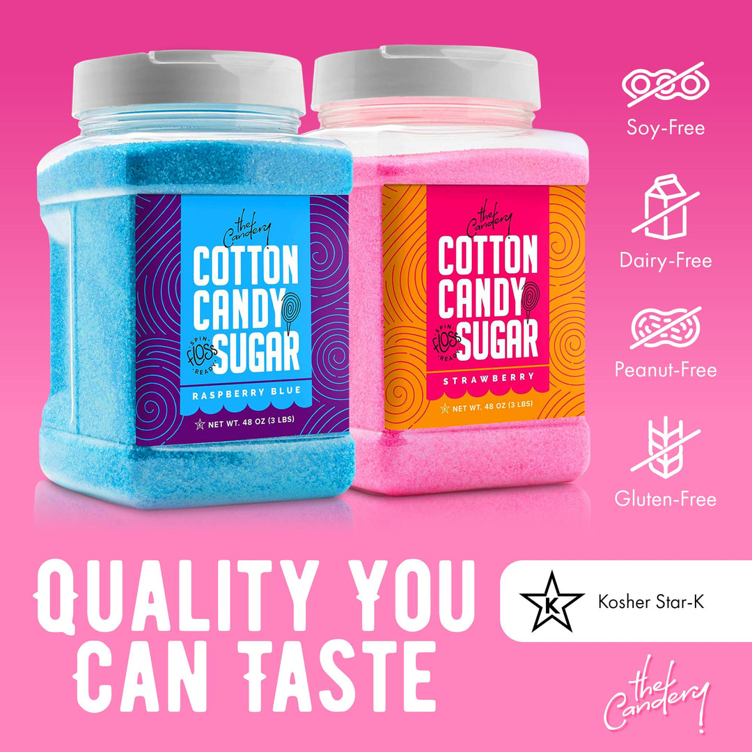 The Candery Cotton Candy Floss Sugar, Raspberry Blue and Strawberry, 3 lb