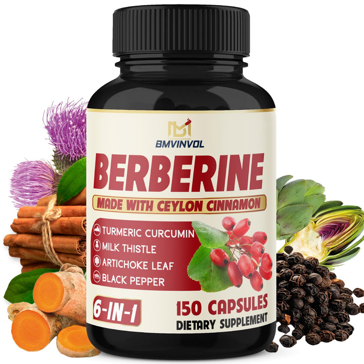 BMVINVOL Berberine Supplement With Ceylon Cinnamon, Turmeric, Milk Thistle, Artichoke And Black Pepper, 150 Count
