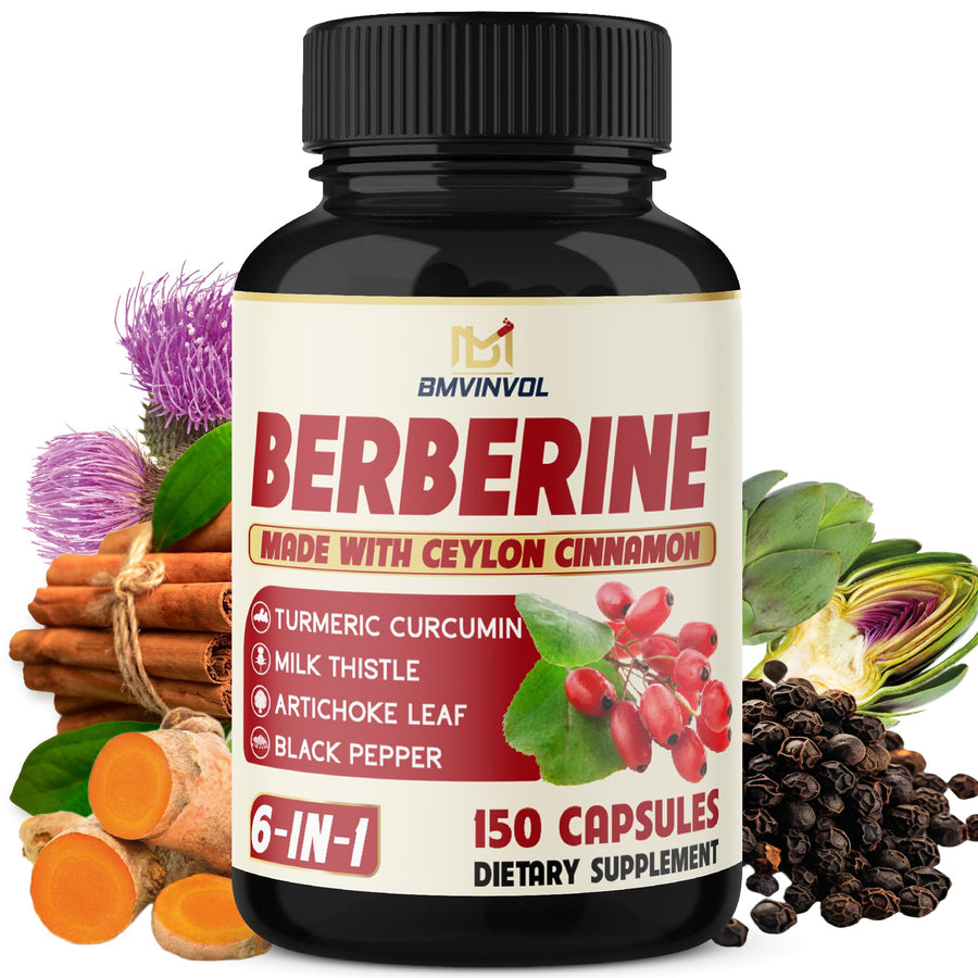 BMVINVOL Berberine Supplement With Ceylon Cinnamon, Turmeric, Milk Thistle, Artichoke And Black Pepper, 150 Count
