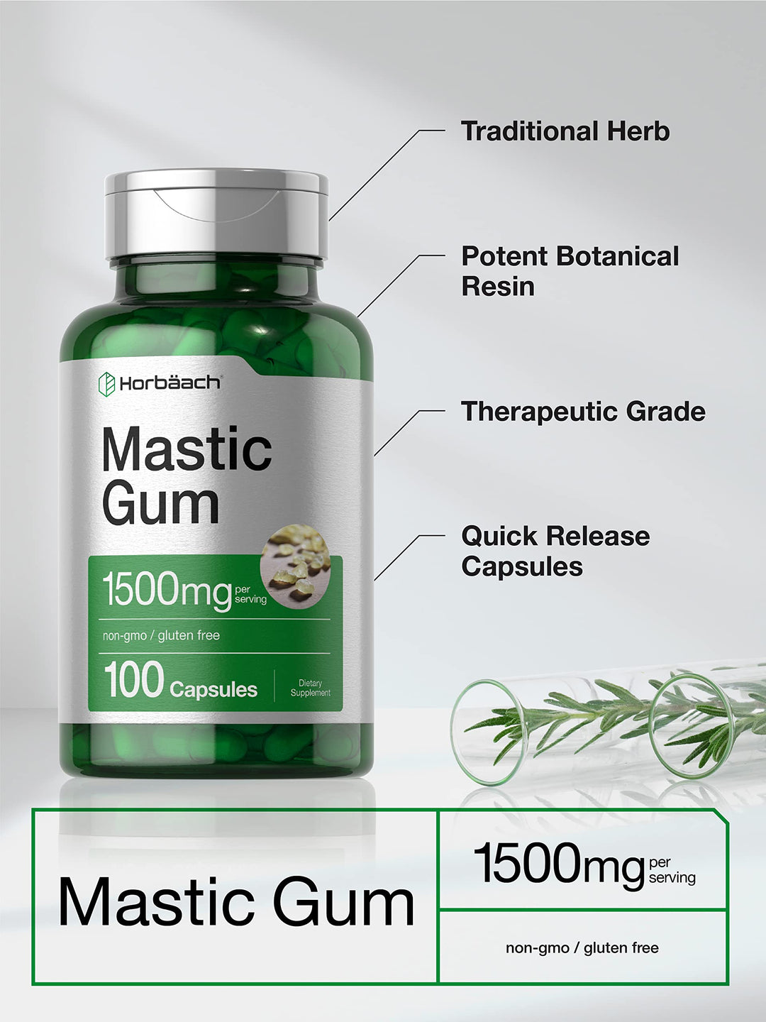 Horbäach Mastic Gum Capsules, 1500 mg, 100 Count