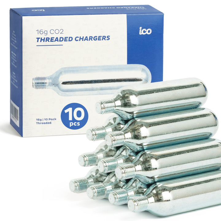 ICO CO2 Cartridge, 16 g, Threaded, 10 Count