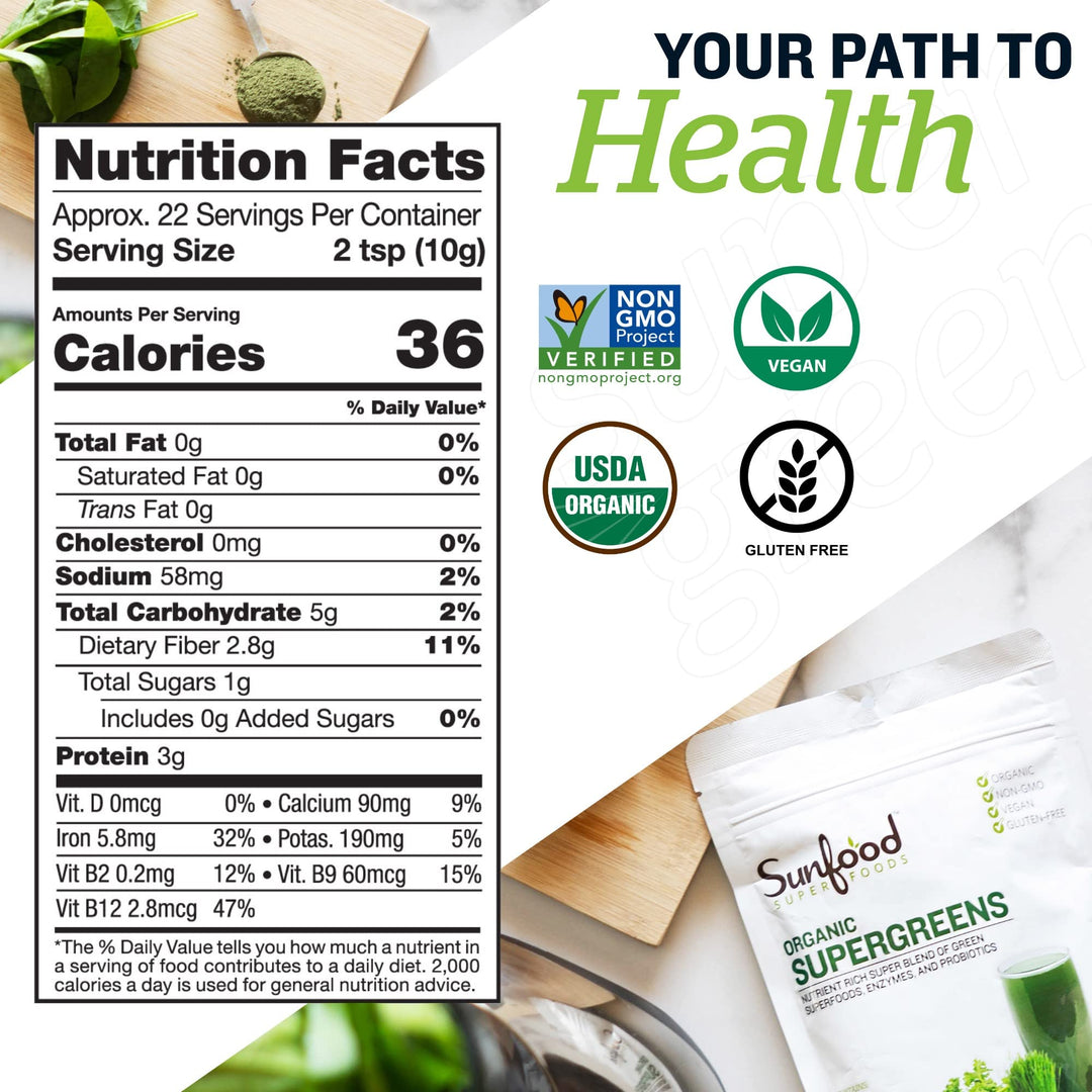 Sunfood SUPER FOODS Supergreens Organic, 8 oz