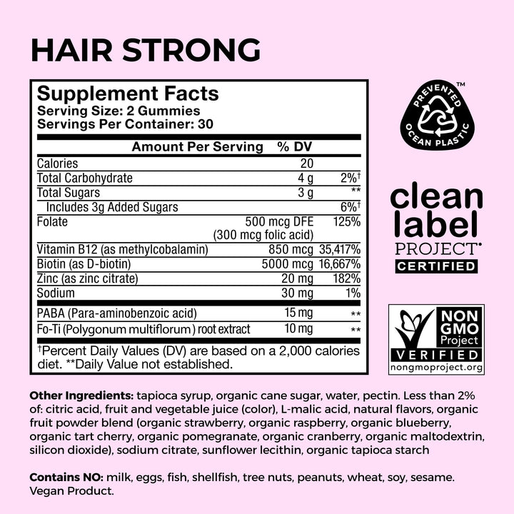 HUM Hair Strong Gummies, Strawberry, 60 Count