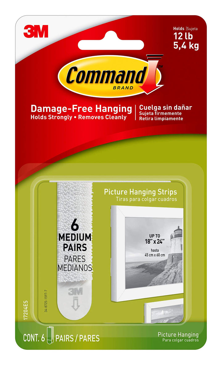 Command Medium Picture Hanging Strips, White, 6 Count