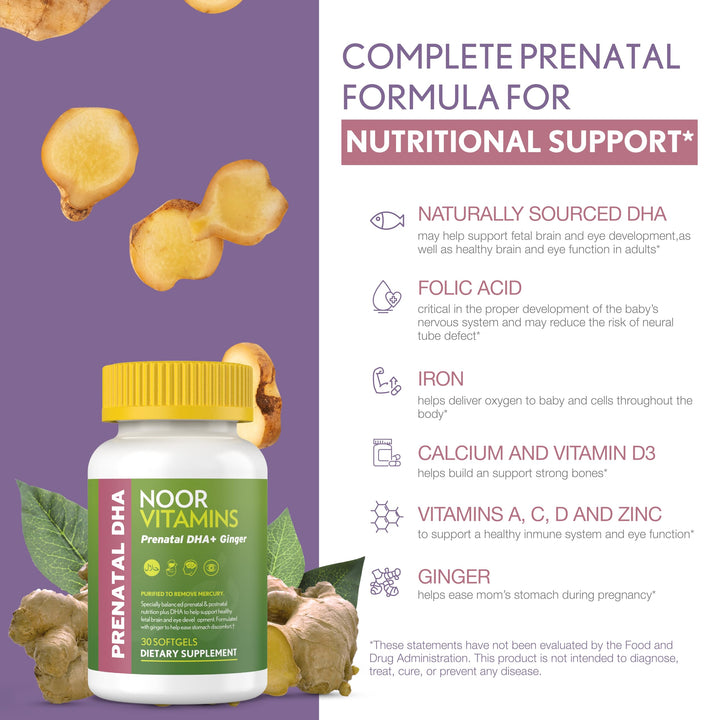 Noor Vitamins Prenatal Vitamins With DHA, 1 Month Supply