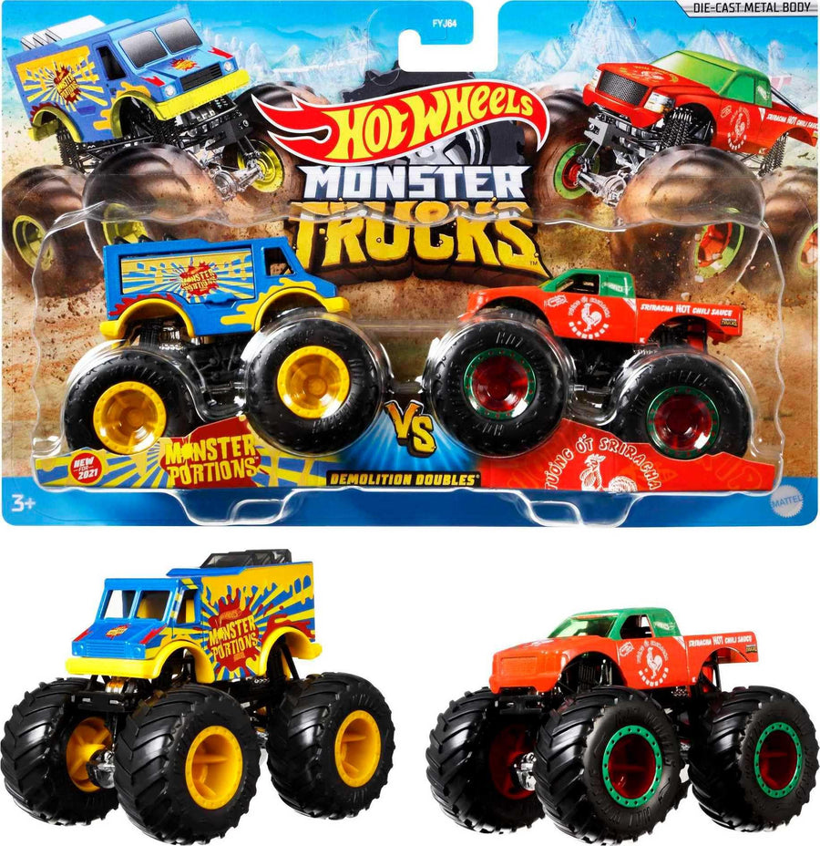 Hot Wheels Monster Trucks Die-Cast Demolition Doubles, 1:64 Scale, 2-Pack