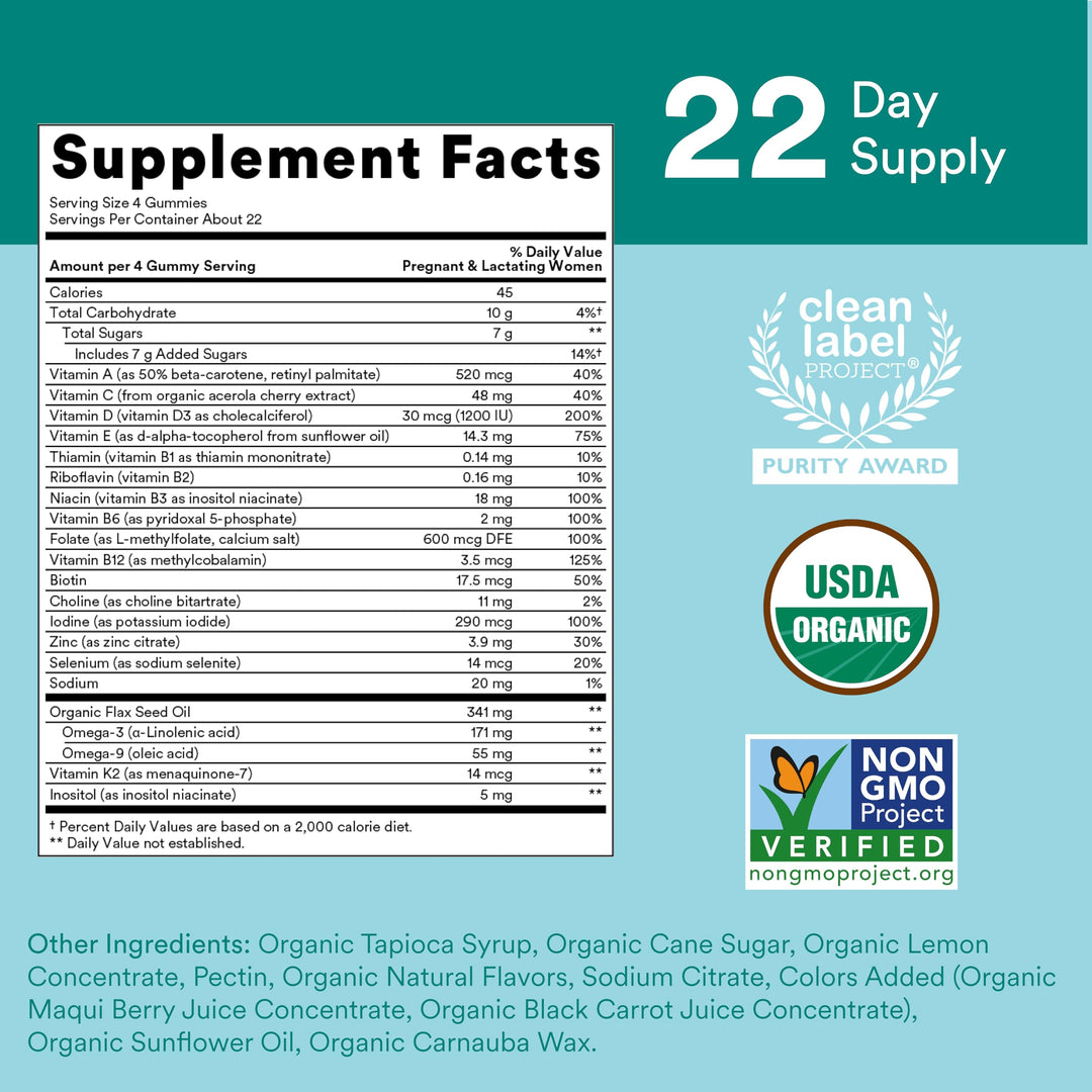 SmartyPants Organic Prenatal Multivitamin Gummies, 90 Count