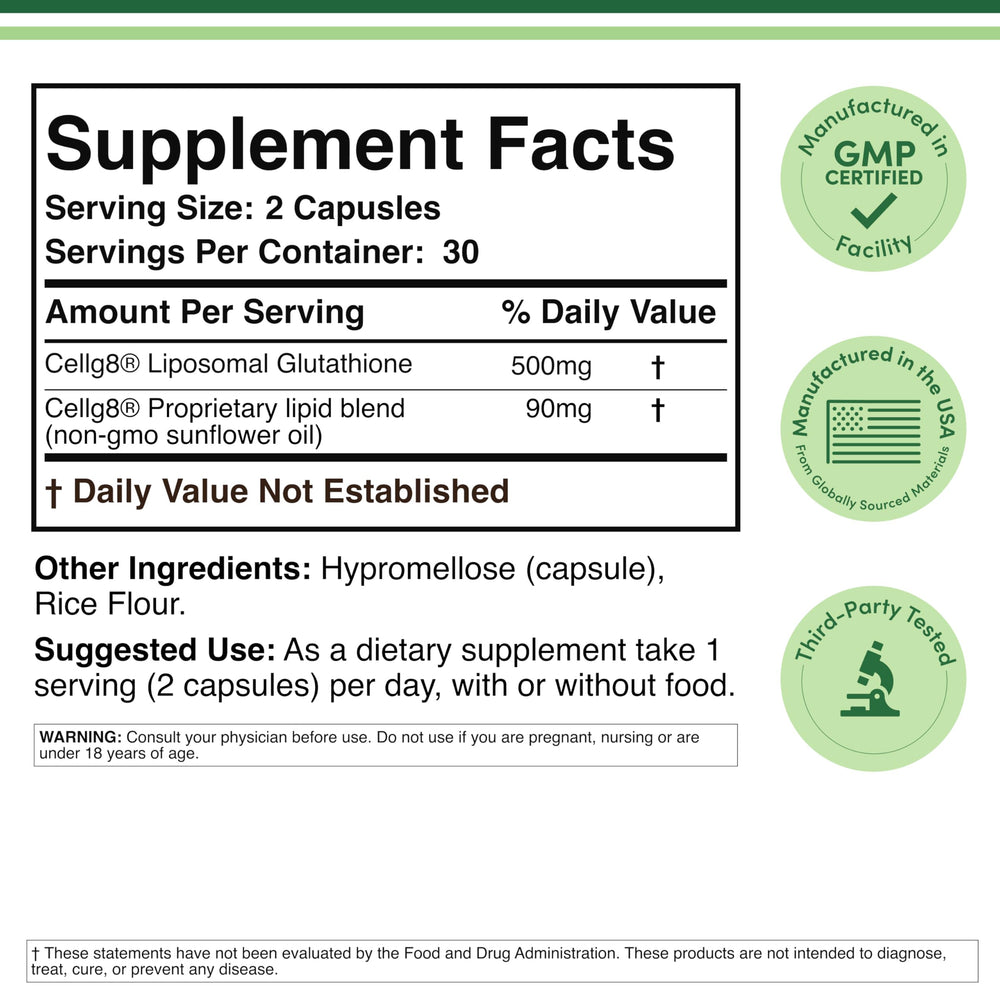 Double Wood Supplements Liposomal Glutathione, 500 mg, 60 Count