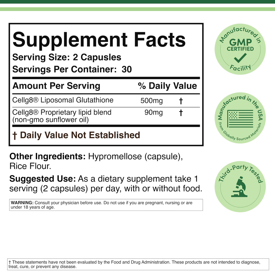 Double Wood Supplements Liposomal Glutathione, 500 mg, 60 Count