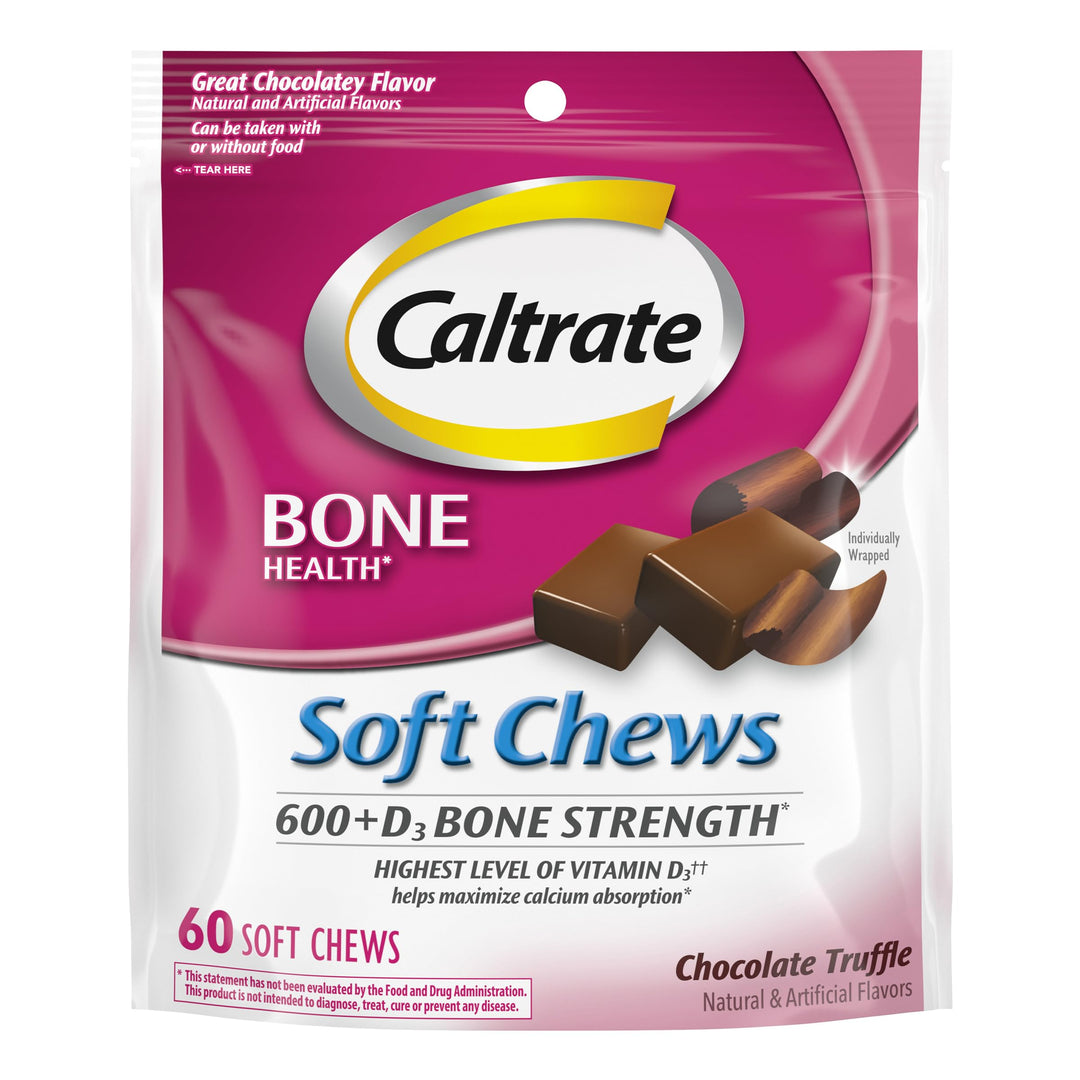 Caltrate 600+D3 Calcium and Vitamin D3 Supplement, Chocolate Truffle, 60 Count