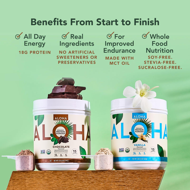 ALOHA Organic Plant Based Protein Powder, Chocolate, 19.6 oz