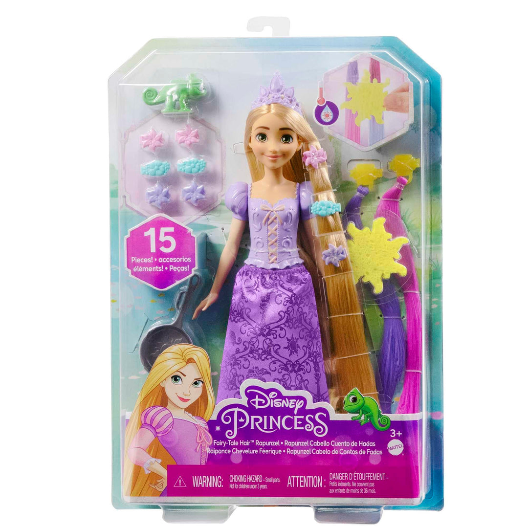 Mattel Disney Princess Rapunzel Fashion Doll, 2 Color-Change Hair Extensions & 10 Hairstyling Pieces