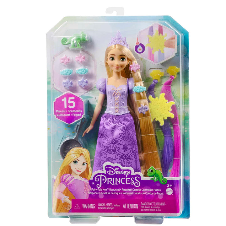 Mattel Disney Princess Rapunzel Fashion Doll, 2 Color-Change Hair Extensions & 10 Hairstyling Pieces