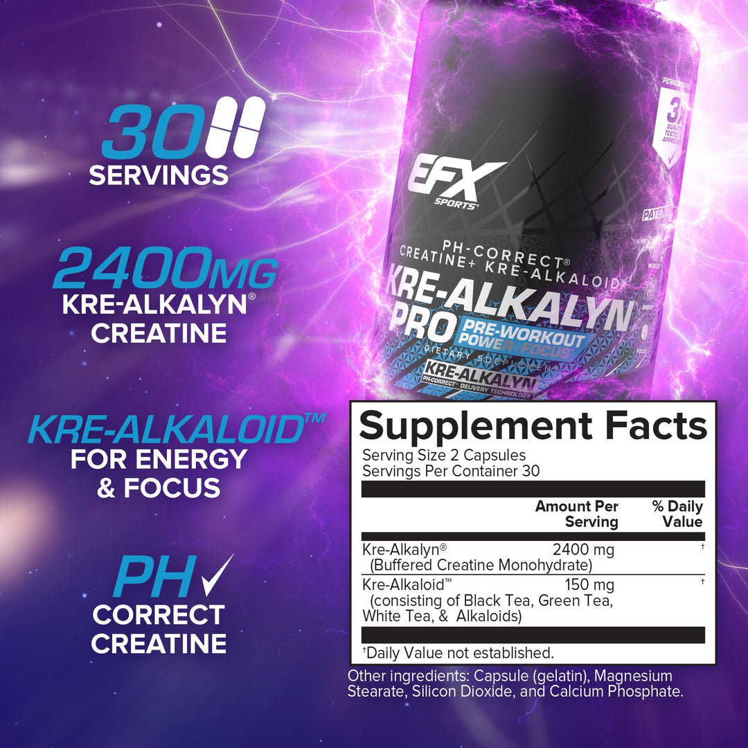 EFX Sports Kre-Alkalyn Pro pH Correct Creatine Monohydrate, 60 Count