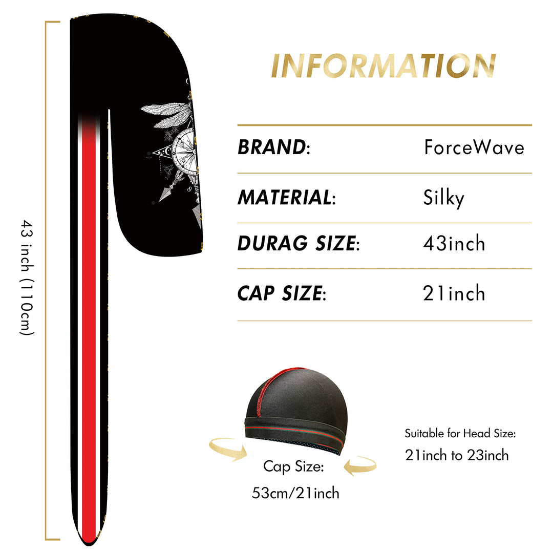 ForceWave Silky Durags for Men, Wing Blue Black Red, M
