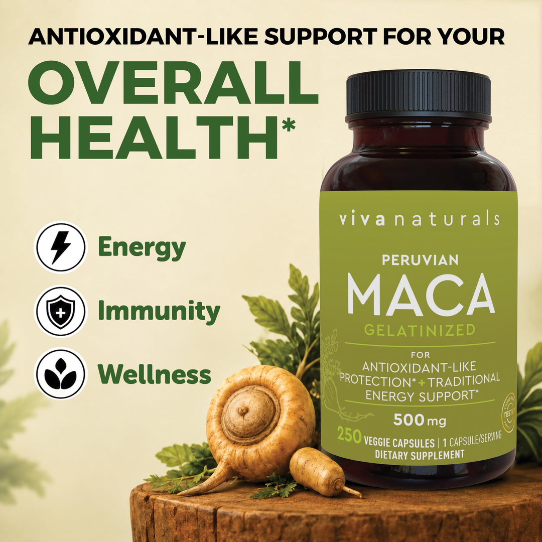 Viva Naturals Organic Maca Root Capsules, Gelatinized, 250 Count