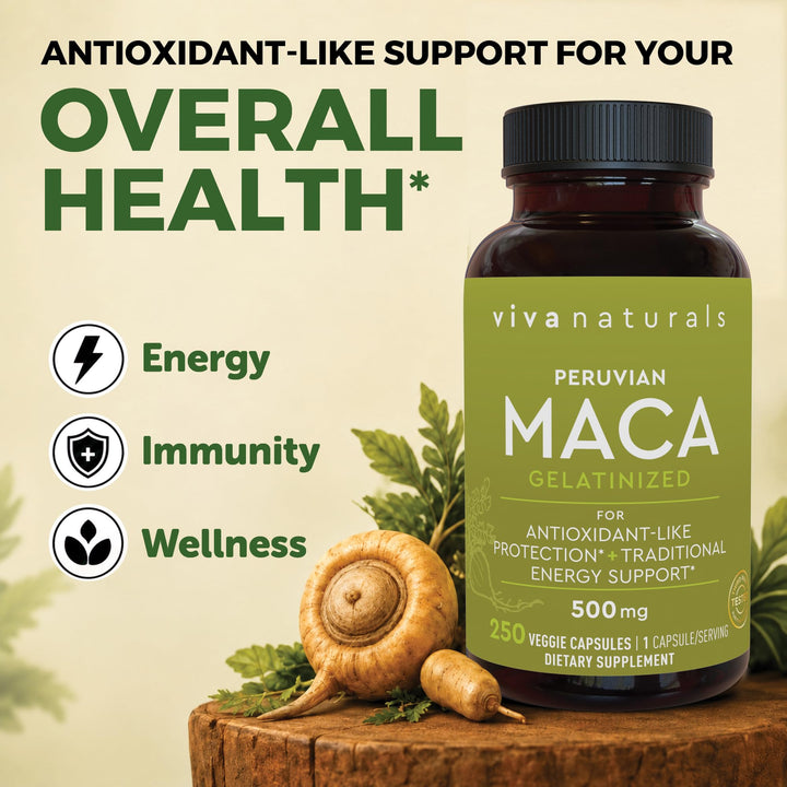 Viva Naturals Organic Maca Root Capsules, Gelatinized, 250 Count