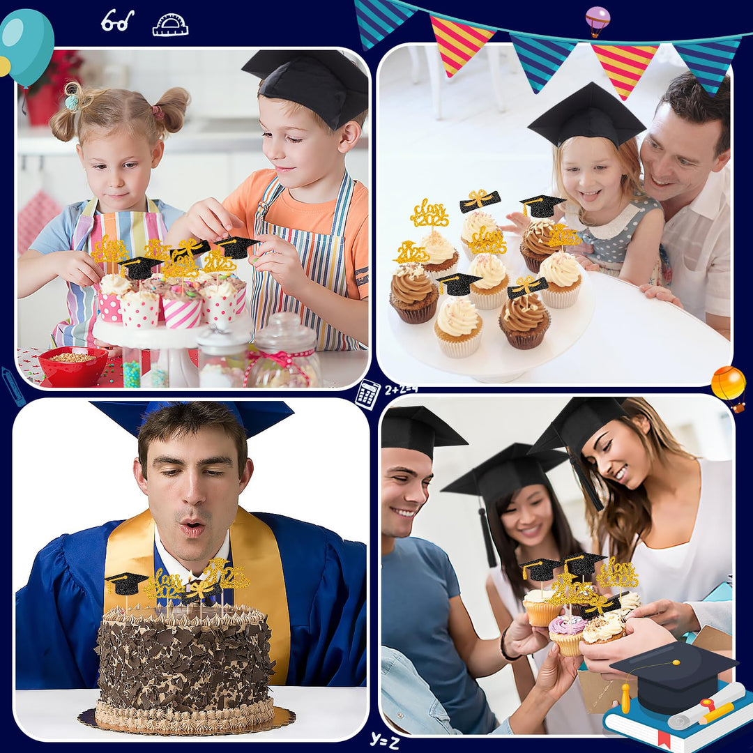 SANNIX Graduation Cupcake Toppers, Gold, 96 Count