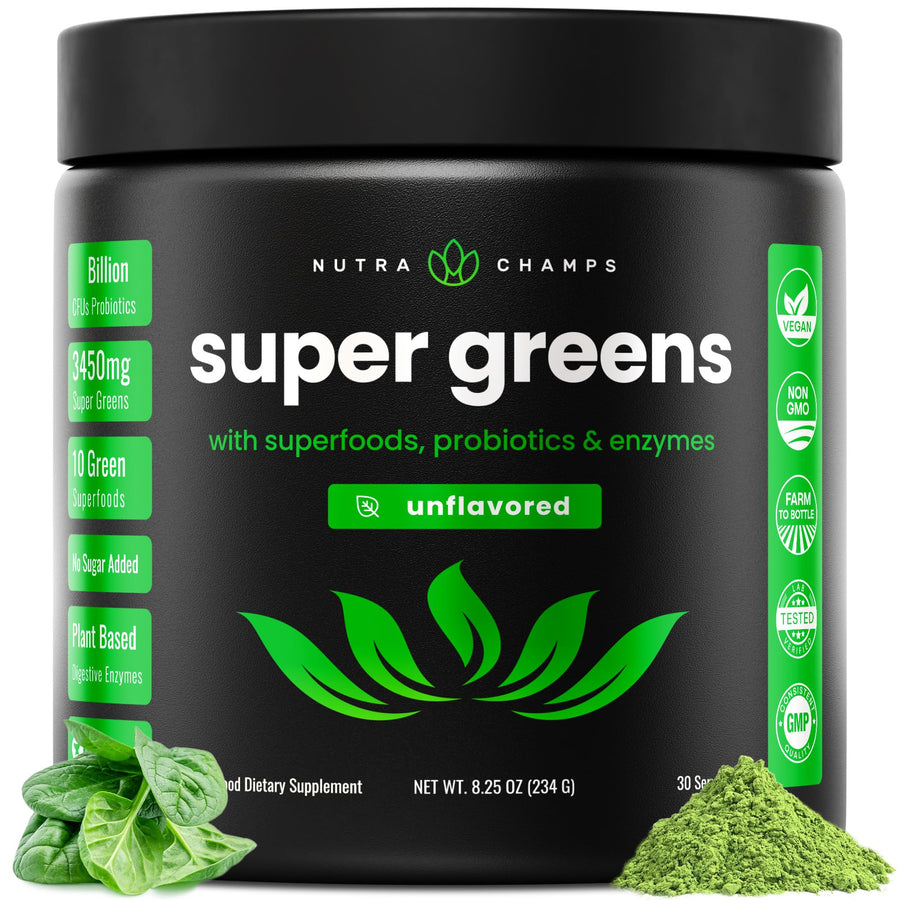 NutraChamps Super Greens Powder, Unflavored, 9.0 oz