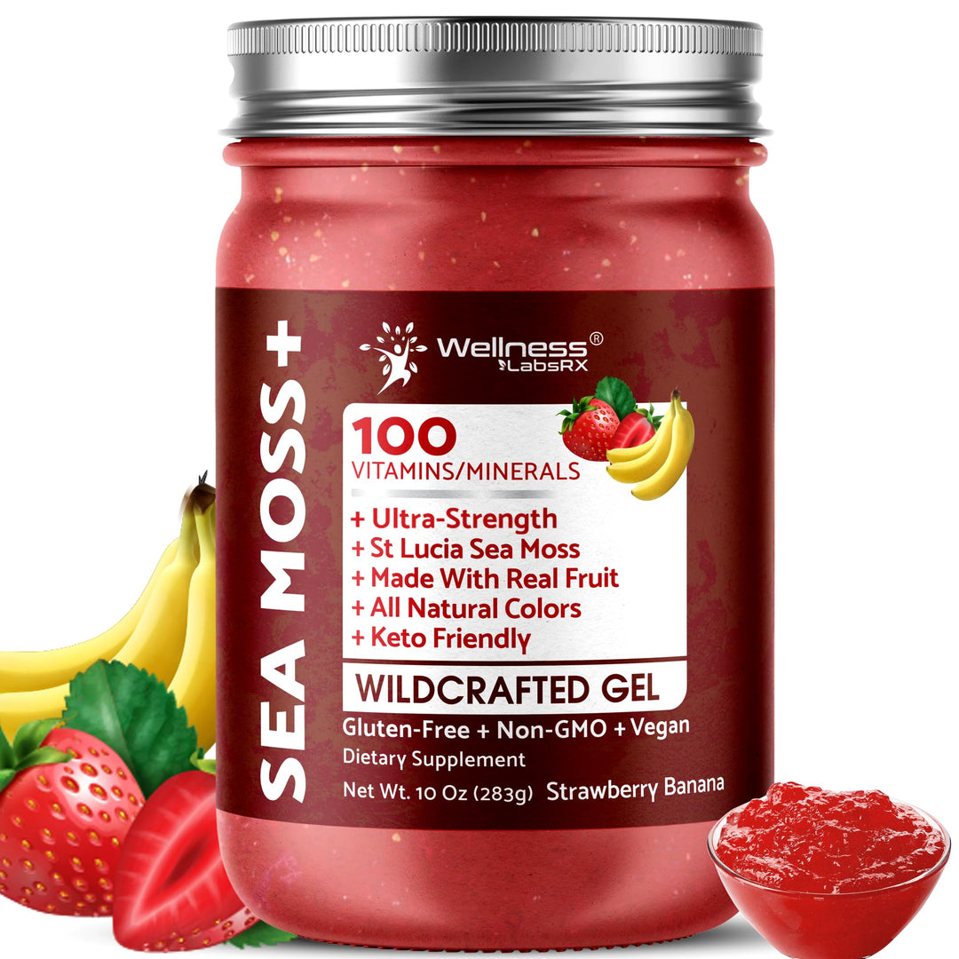 WELLNESS LABSRX Sea Moss Gel, Strawberry Banana, 10 oz