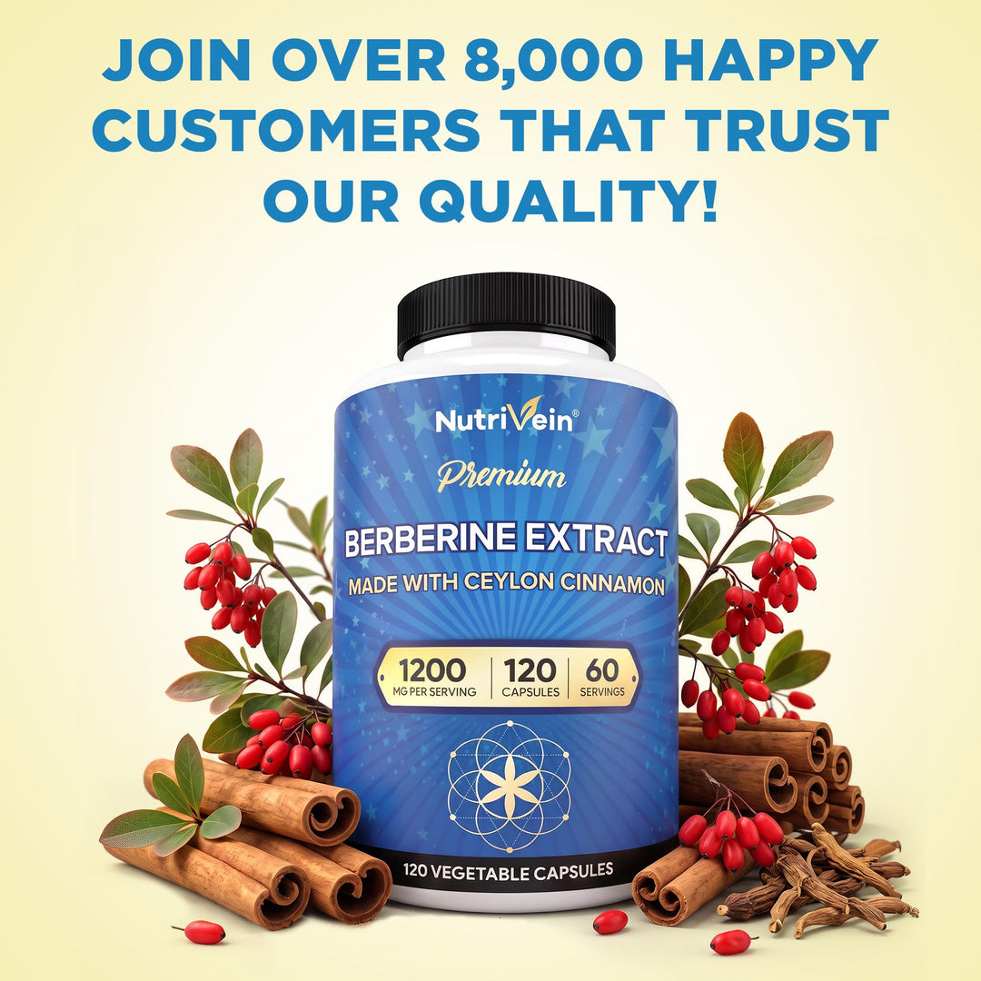 Nutrivein Berberine HCL Supplement, 1200 mg, 120 Count
