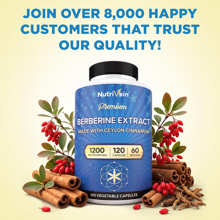 Nutrivein Berberine HCL Supplement, 1200 mg, 120 Count