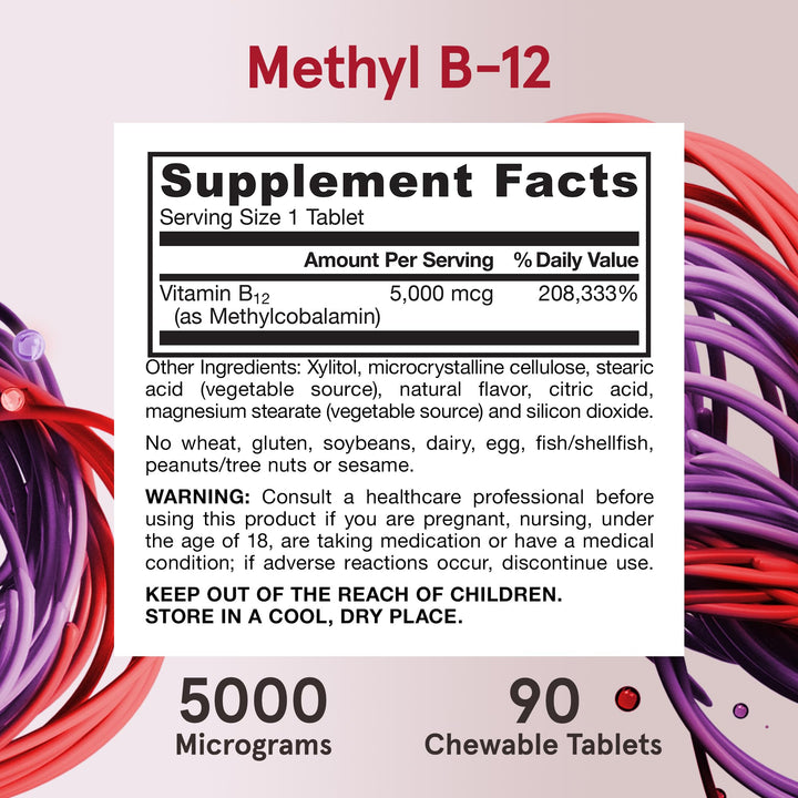 Jarrow Formulas Methyl Vitamin B-12, 5000 mcg, 90 Count