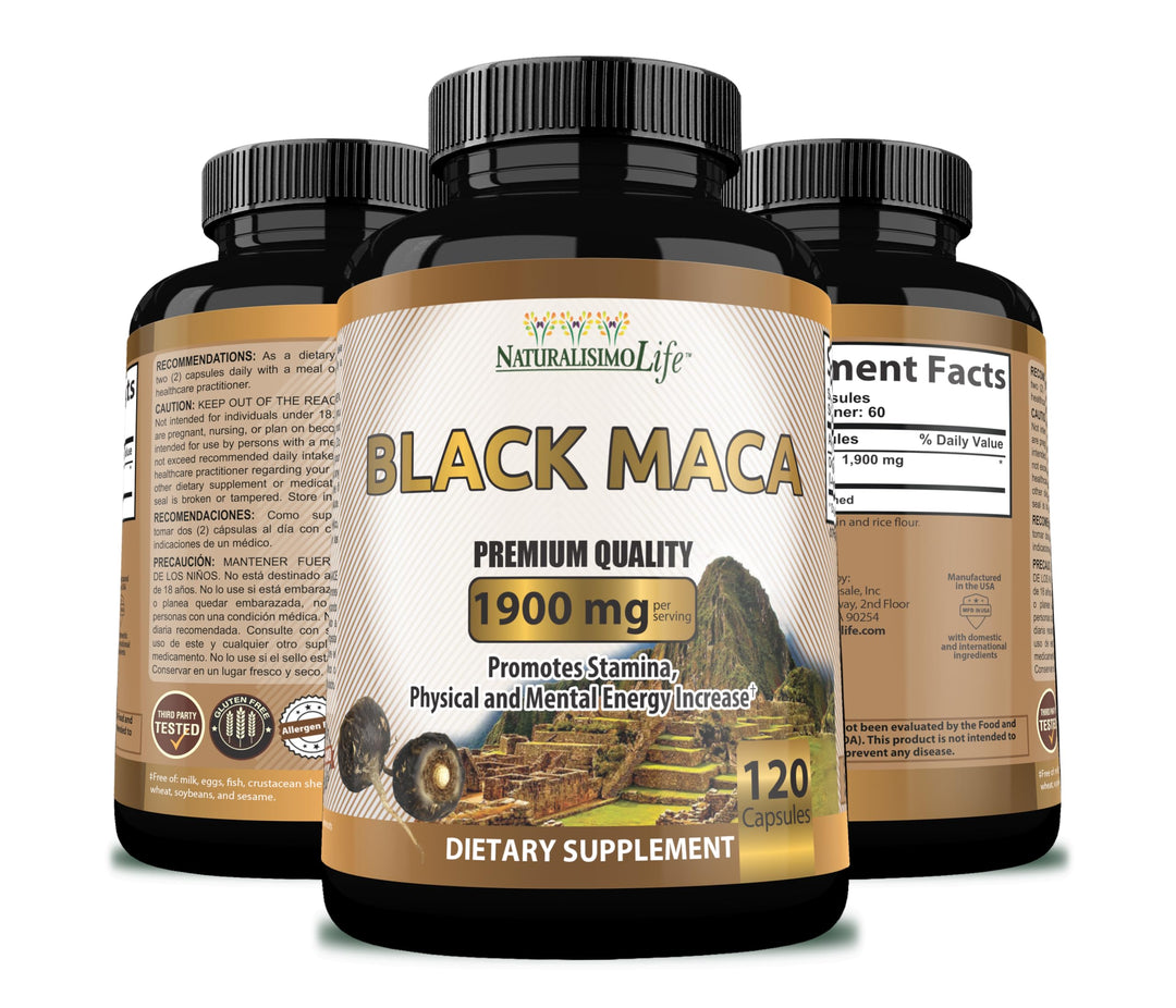 NaturalisimoLife Maca Supplement, Black, 950 mg, 120 Count