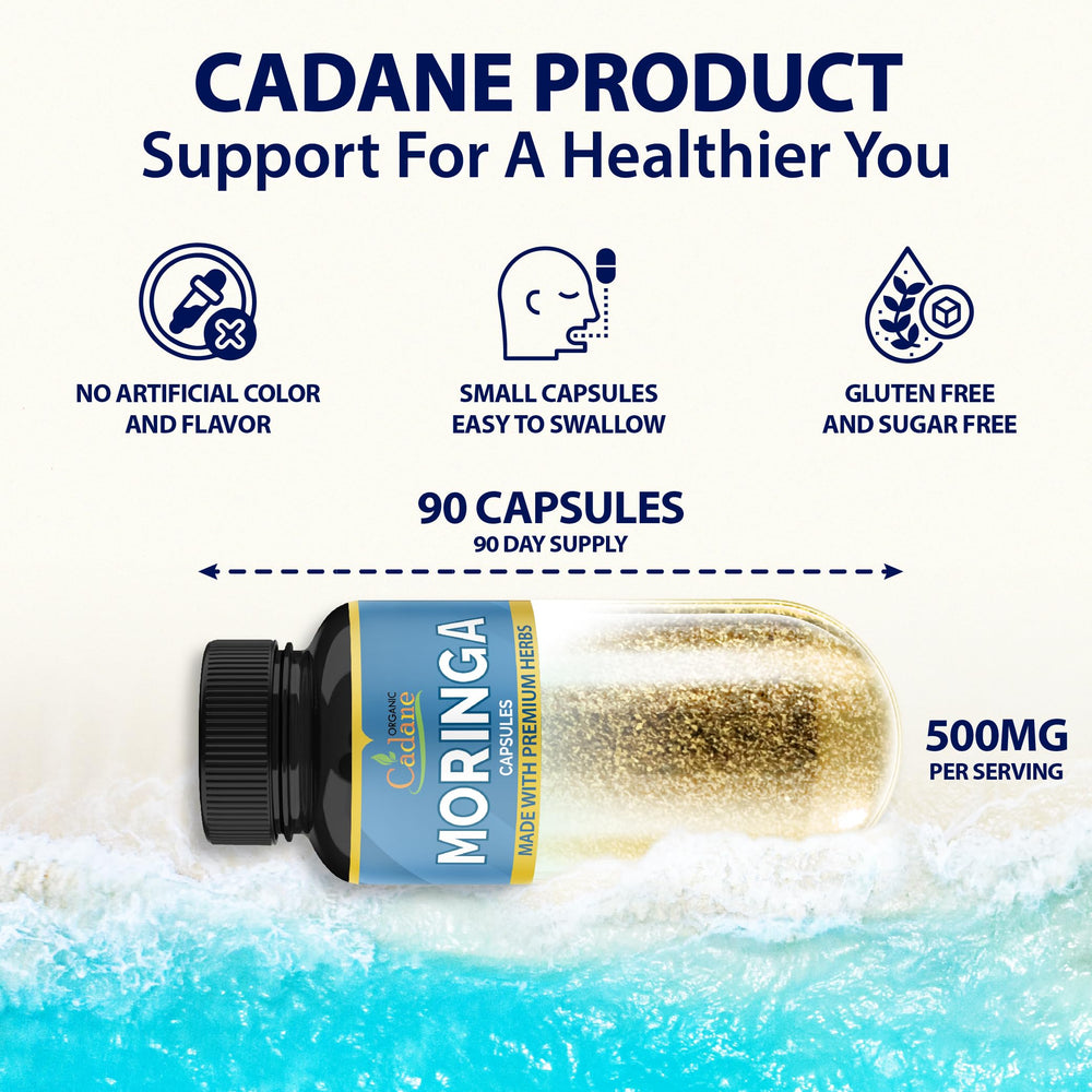 Organic Cadane Moringa Extract Capsules, 6450 mg, 3 Months Supply