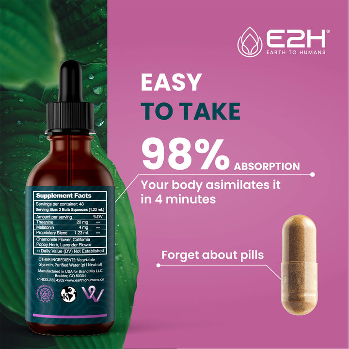 E2H Earth to Humans Natural Sleep Aid Liquid Melatonin, Chamomile, 2 Count