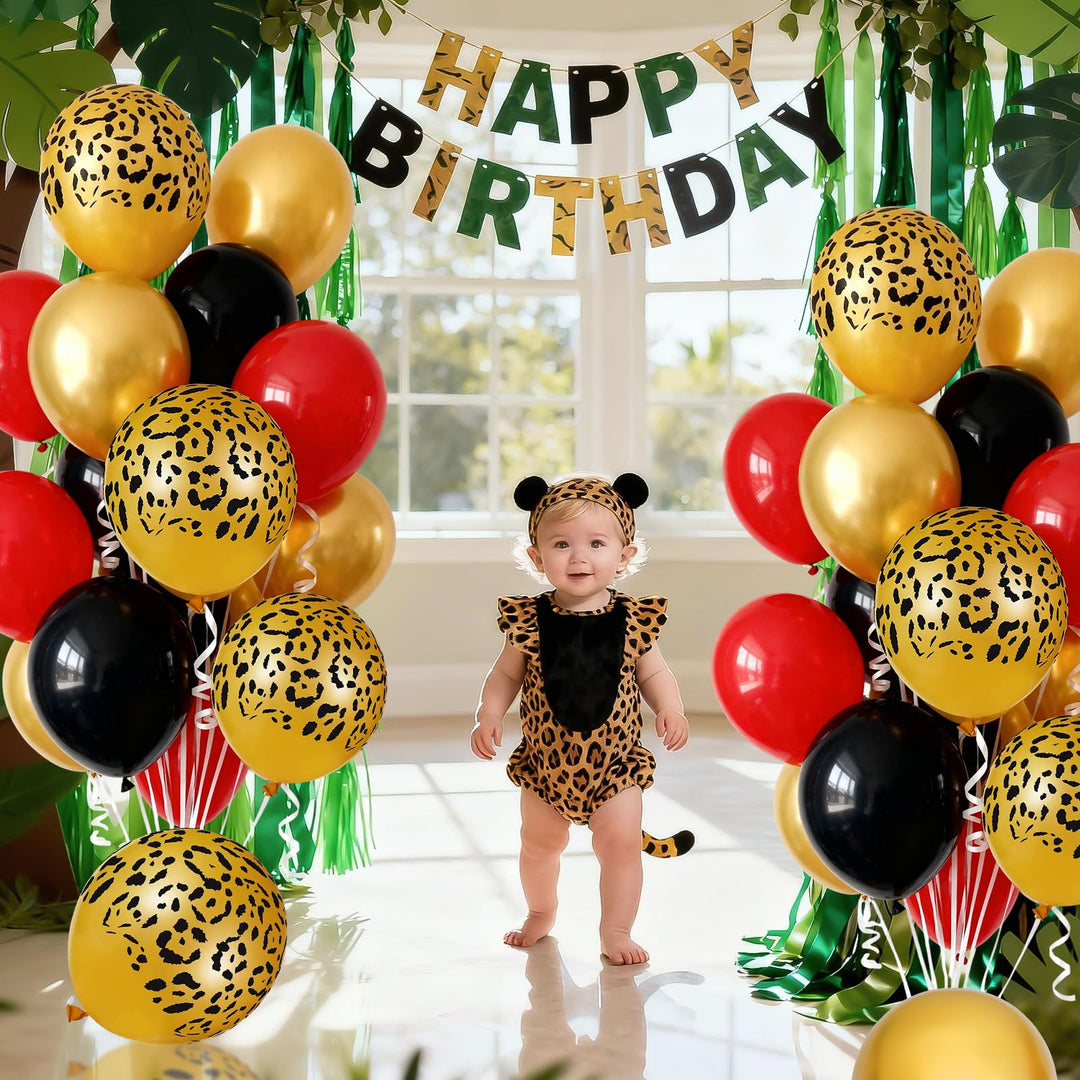 Vibzox Cheetah Balloons, Red Black Gold, 12 Inch