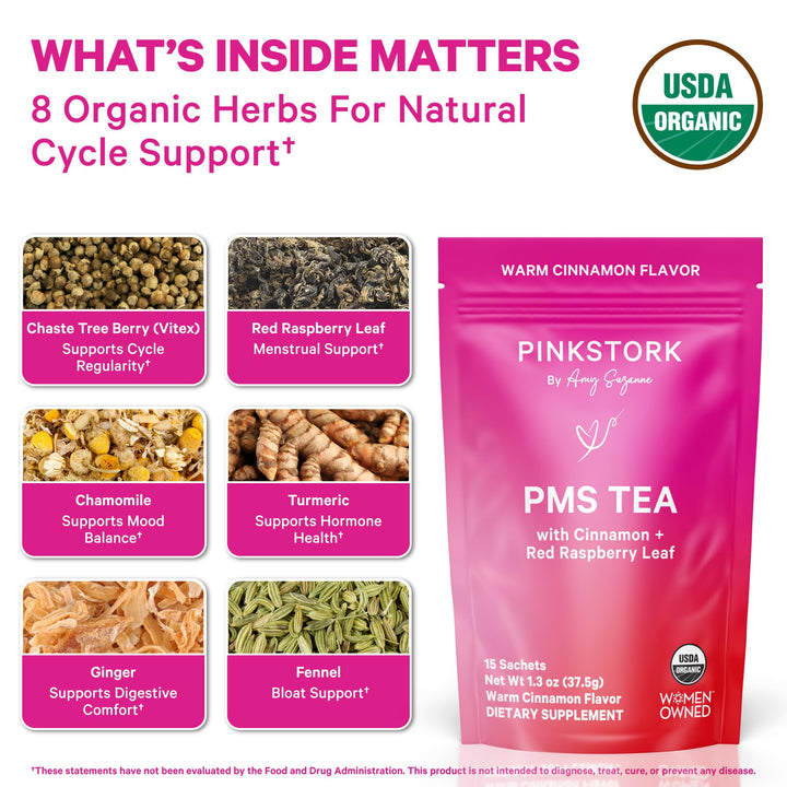 Pink Stork PMS Tea, Warm Cinnamon, 30 Count