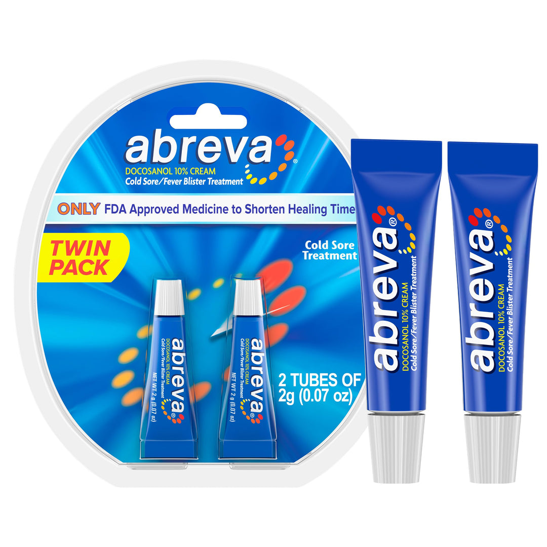 Abreva 10 Percent Docosanol Cold Sore Treatment, 0.07 oz Tube, Pack of 2