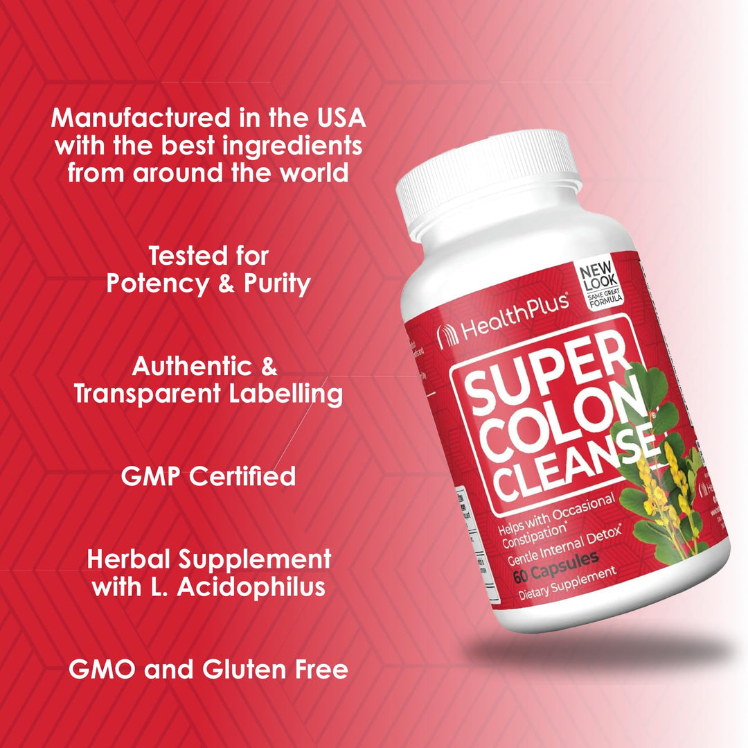 Health Plus Super Colon Cleanse Capsules, 500 mg, 60 Count