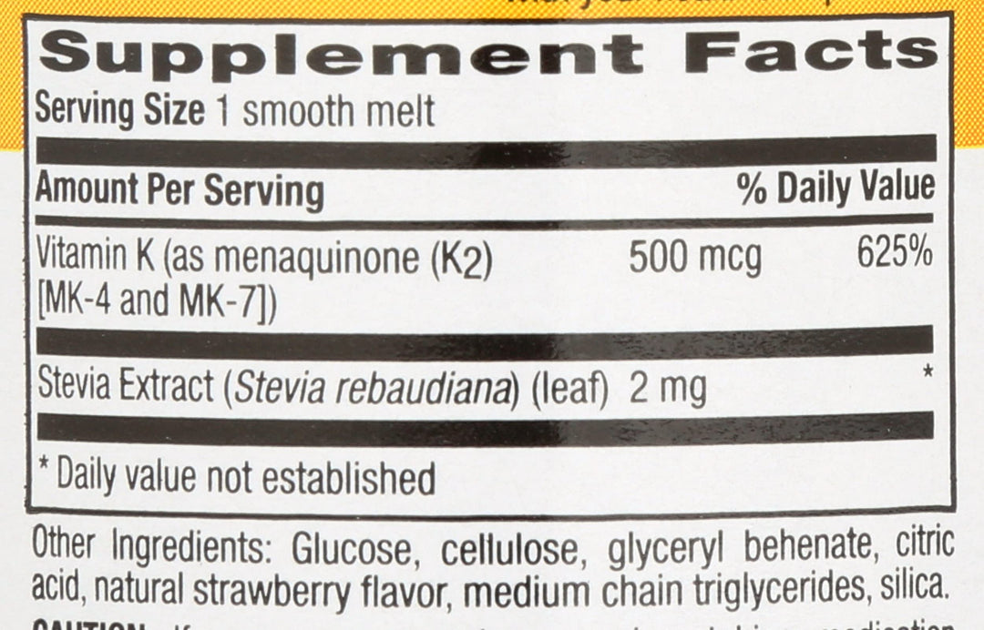 Country Life Vegan K2 Melts, 500 mcg, 60 Count