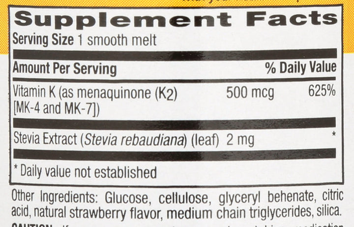 Country Life Vegan K2 Melts, 500 mcg, 60 Count