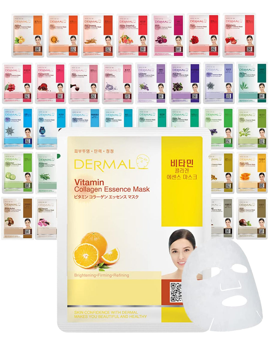 DERMAL Collagen Essence Full Face Facial Mask Sheet, 39 Count, Pack of 39