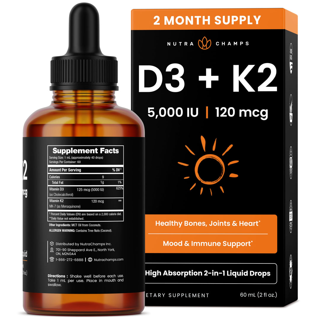 NutraChamps Vitamin D3 K2 Drops, Liquid, 5000 IU