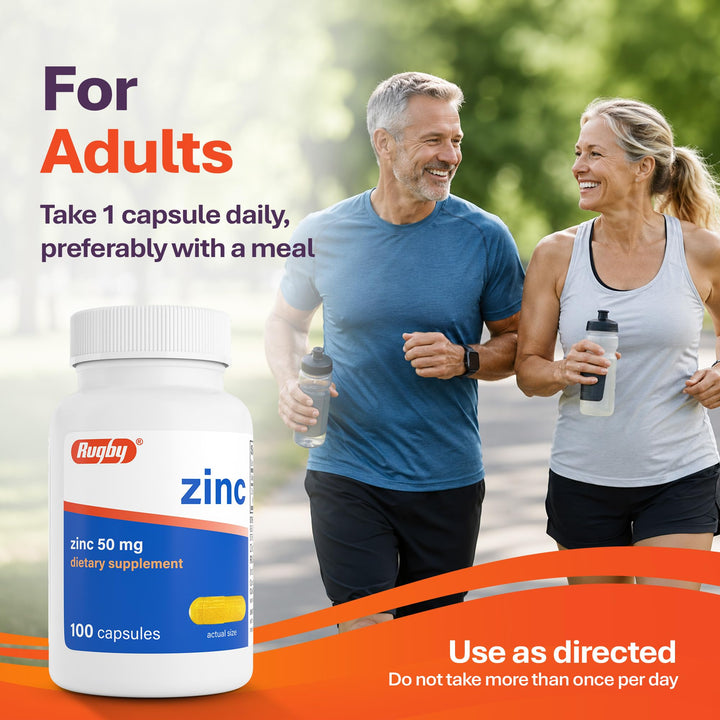 RUGBY LABORATORIES Zinc Capsules, 50 mg, 100 Count