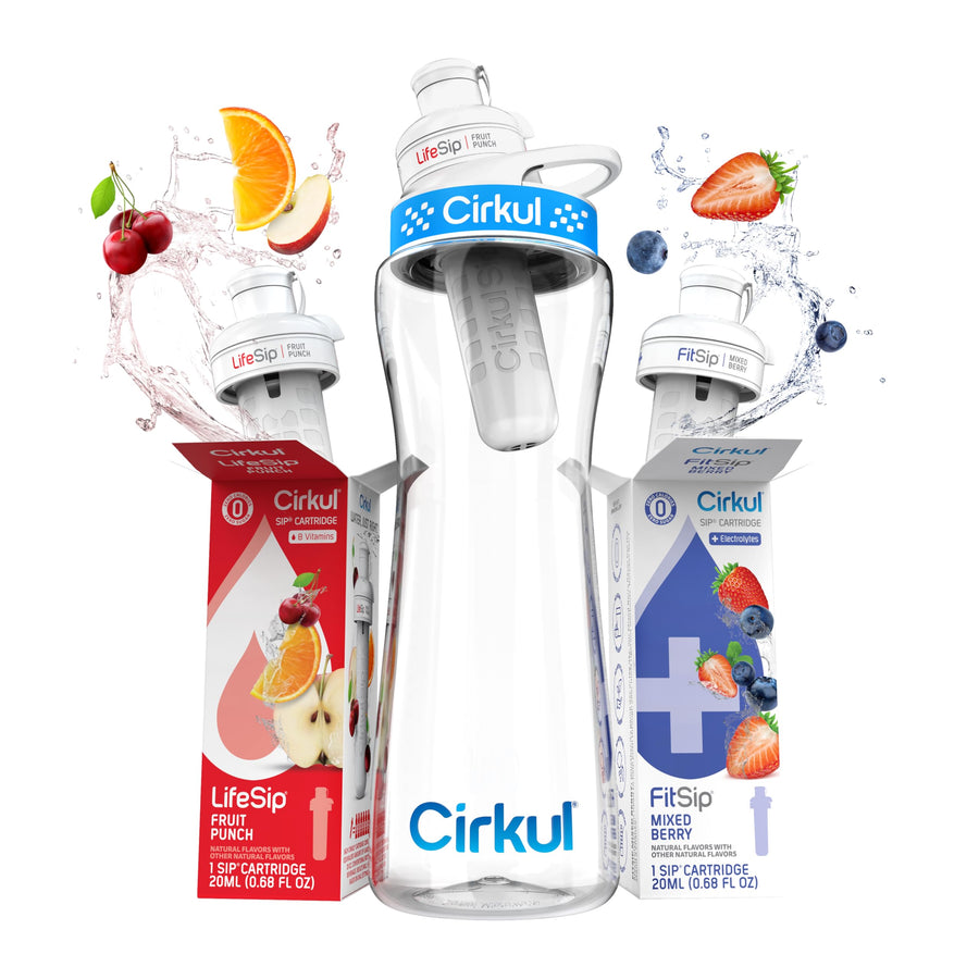 Cirkul Water Bottle Starter Kit, Blue Lid, 22 oz, 2 Count