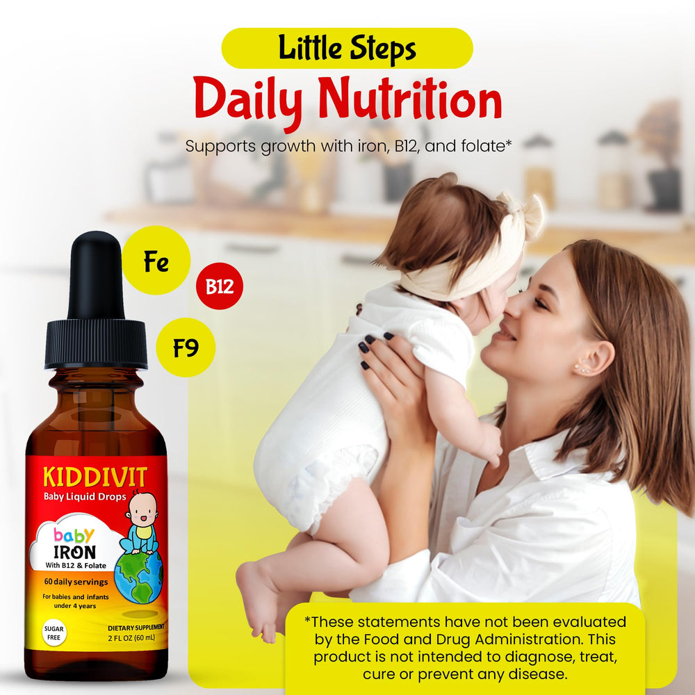 Kiddivit Baby Iron Liquid Drops with Vitamin B12 and Folate, 2 fl oz
