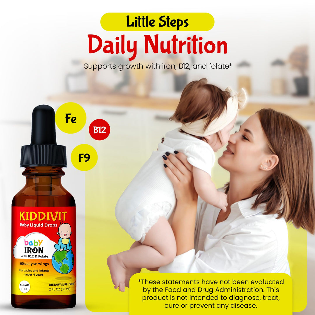 Kiddivit Baby Iron Liquid Drops with Vitamin B12 and Folate, 2 fl oz