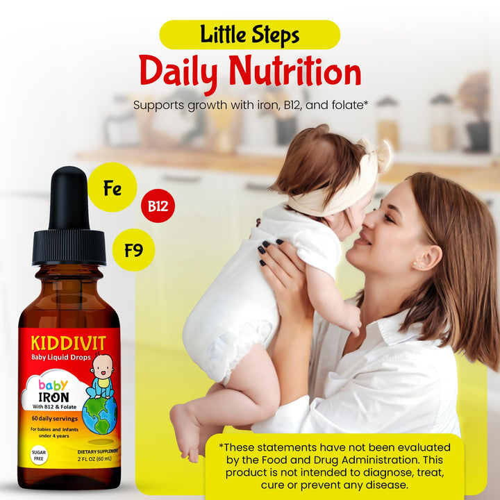 Kiddivit Baby Iron Liquid Drops with Vitamin B12 and Folate, 2 fl oz